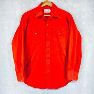 Vintage H Bar C Western Shirt Mens 16 Large Orange Pearl Snap Cowboy